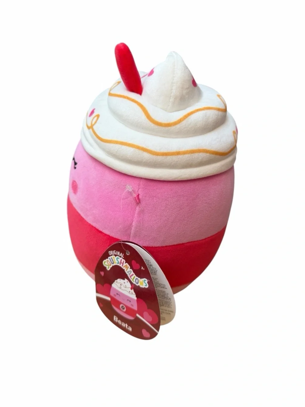 Squishmallow Beata Latte With Whipped Cream Top in Pink Coffee Cup Plush NWT